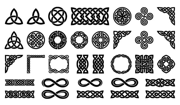 Professional Celtic Knot Tribal Border Frame Black Silhouette Vector Set