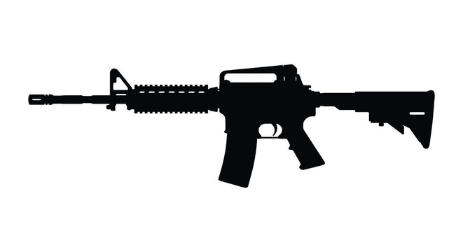Assault rifle silhouette against a white background a stark black outline