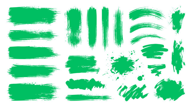 Green Grunge Brush Strokes and Paint Splatter Vector Set
