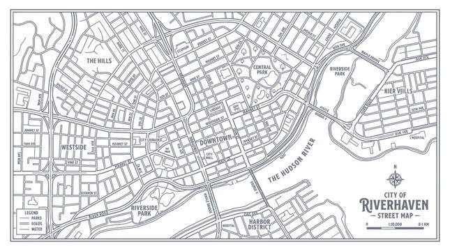 Rivertown City Street Map - Urban Navigation and Planning