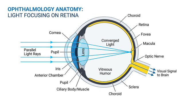 Ophthalmology Anatomy: Light Focusing on Retina Diagram