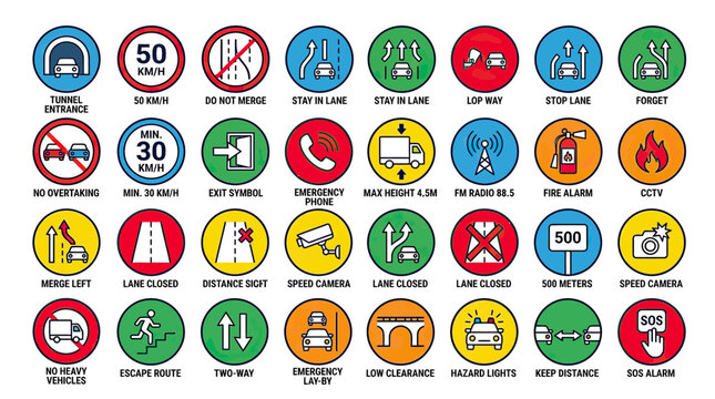 Collection of Traffic Signs and Road Symbols, Safety and Information Icons