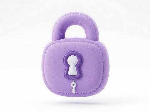 Soft purple toy lock, plush padlock, velvety security token, keyhole design