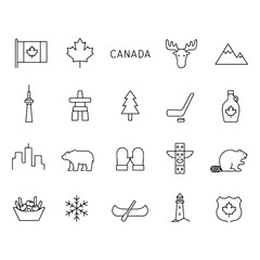 Obraz premium Canada set. Large set of line icons on a white background