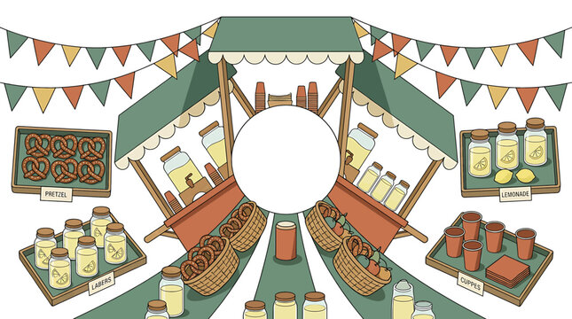 Colorful Market Stall with Fresh Produce and Goods.