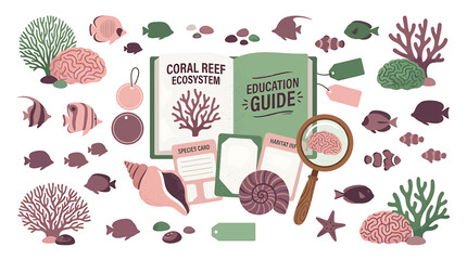 Coral Reef Education Guide with Marine Life Illustrations. © baiti