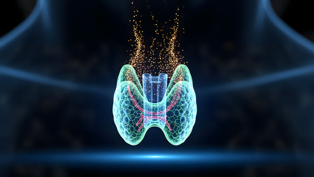 3D glowing thyroid gland medical illustration, endocrine system, science, health