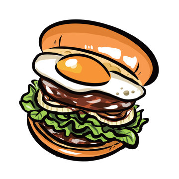 アメコミ風のてりやきエッグバーガー