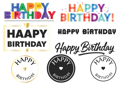 happy birthday lettering typography collection colorful calligraphy badges celebration vector set
