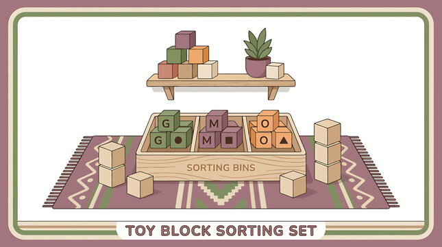 Colorful Wooden Toy Block Sorting Set for Children.