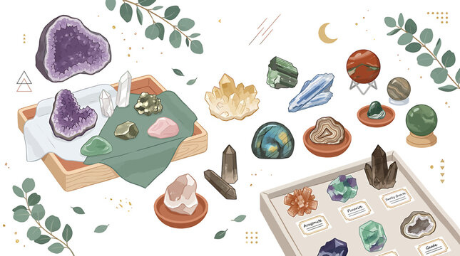 Colorful collection of crystals and gemstones on display.
