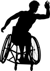 Fototapeta premium Silhouette of male athlete man in sports wheelchair basket baller basketball player.