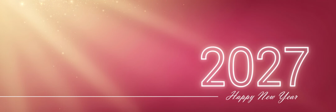 2027 happy new year greeting with glowing white numbers on red background