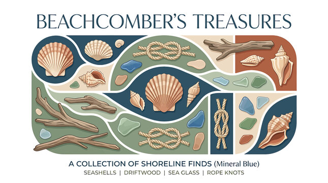 Colorful Illustration of Seashells and Marine Life Treasures.