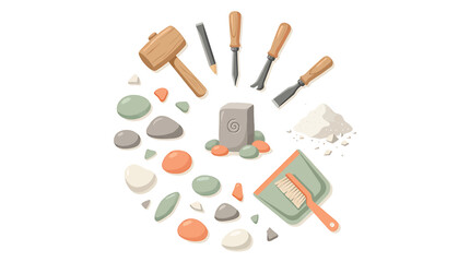 Assorted Woodworking Tools and Materials Arranged in Circle. © Supri