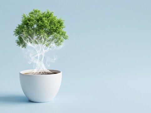 hot coffee mug steam tree