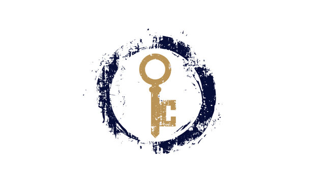 Vintage Key Icon with Circular Frame in Grunge Style Vector Isolated on Transparent Background