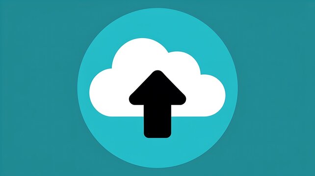 Cloud, upload, icon, white cloud, black arrow, teal background, cloud storage, data transfer