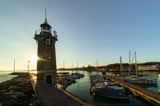 Desenzano Lighthouse and Marina in Morning Light, Lake Garda, Italy