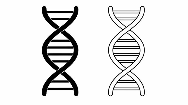 DNA helix icons, black and outline set for biological research