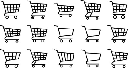 Set of shopping cart icons, vector illustration of supermarket trolleys, different styles of grocery carts for online store, ecommerce, retail and shopping design elements © Mstshima