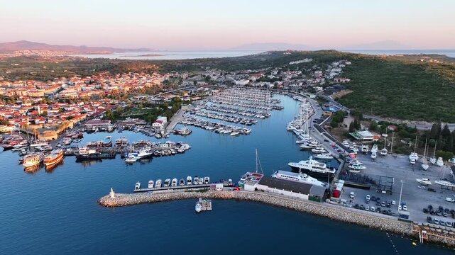 Sunset Over Sığacık, Teos Marina and Fishing Village, İzmir, Turkey &ndash; Cinematic Drone Aerial View | 4K