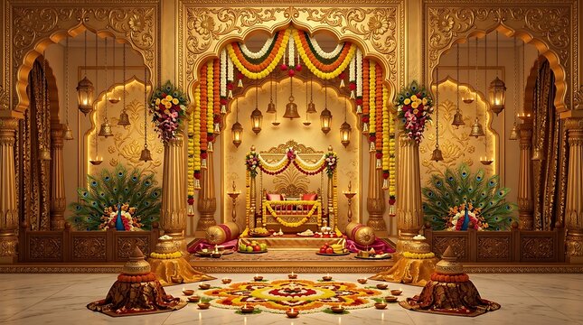 Opulent golden throne room with ornate decorations and luxurious furnishings