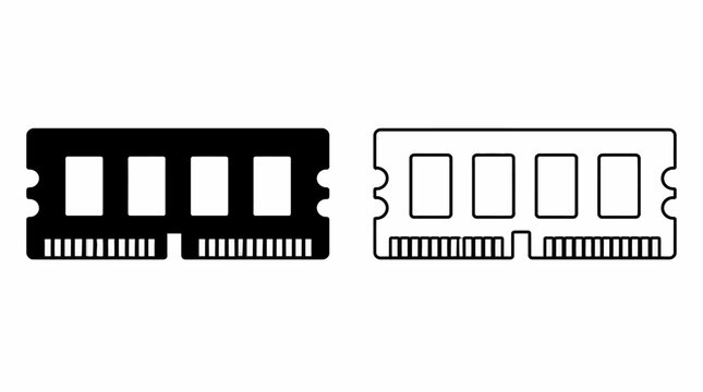 RAM stick memory module icons in silhouette and outline style