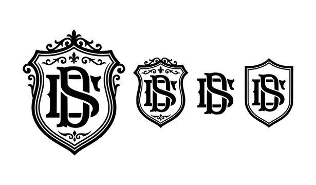 Professional DS Shield Crest Monogram Black Vector Logo Template