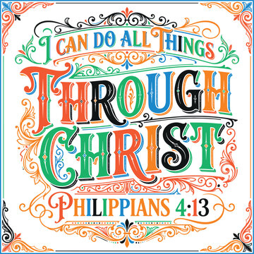 I can do all things through christ philippians 4 13 bible verse religious scripture for wall art home decor canvas print digital calligraphy art inspirational christian quote poster print.