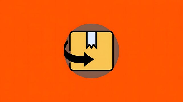 Yellow icon with black arrow, sticker label graphic, orange background, flat design element