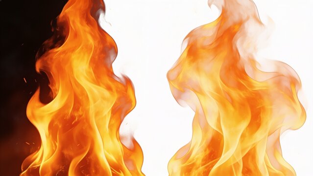 Abstract watercolor fire flames set with glowing orange and yellow textures
