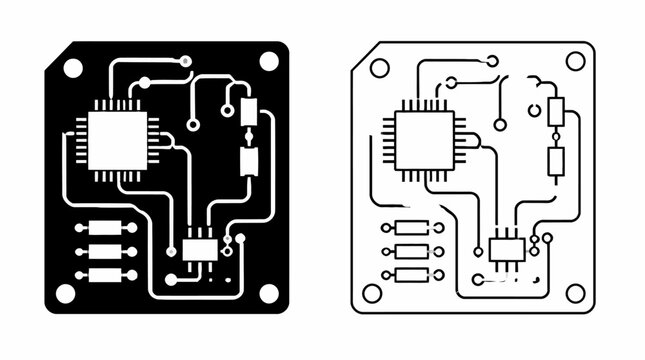 Circuit board PCB layout design, dual contrast schematic icons