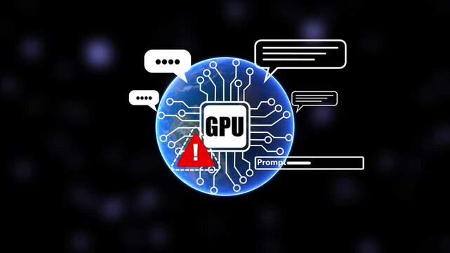 Futuristic GPU Processor Interface with Global Network, Prompt Bar, Parallel Processing and Computer Graphics Technology.