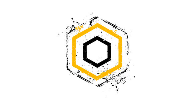 Geometric Hexagon Emblem with Distressed Grunge Style Vector Icon on Transparent Background