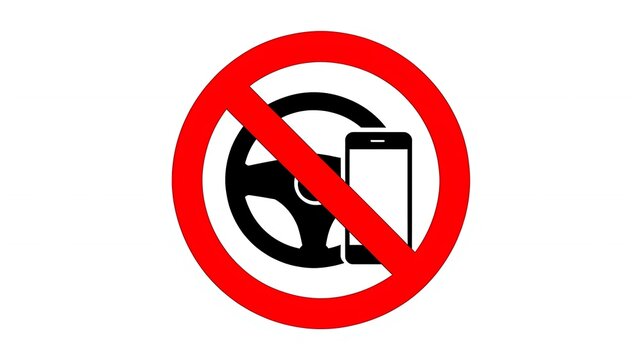 No phone while driving sign, traffic safety symbol, road rule icon, warning sign