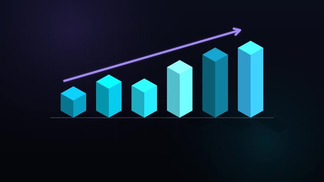 animation of growing business bar chart graph with 3D isometric columns scaling