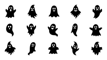 Fototapeta premium Halloween Ghosts Icons Set Black Silhouette Vector Illustration