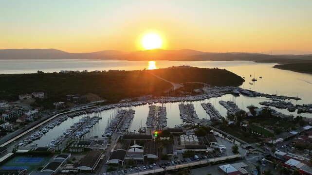 Sunset Over Sığacık, Teos Marina and Fishing Village, İzmir, Turkey &ndash; Cinematic Drone Aerial View | 4K