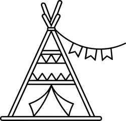 Hand-drawn Teepee Tent with Bunting Flags, Tribal Pattern, Boho Style © kumara