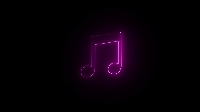 Neon music sign. Glowing neon effect music icon. Musical note line icon 4k animation video on black background.