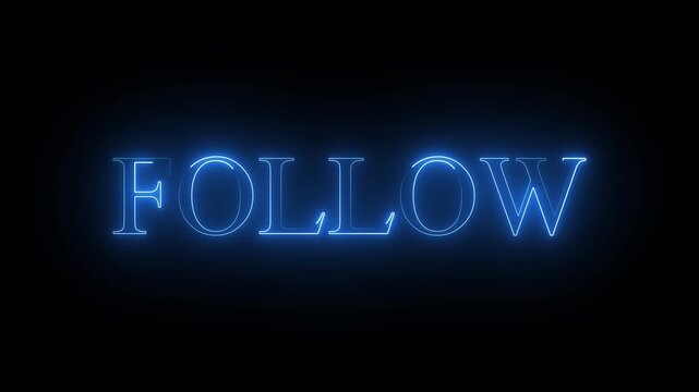 blue color neon follow text icon animation on black background .isolated on black background. Seamless loop. neon luxury follow text animation.4k