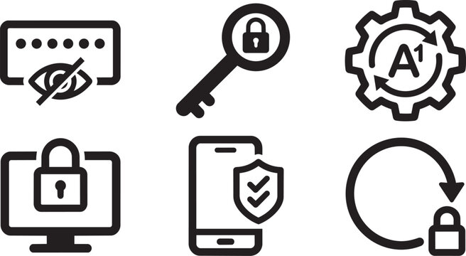 Password security and account protection line icon set