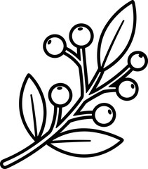Minimalist outline of a berry branch with leaves, isolated on white background, simple botanical illustration © kumara