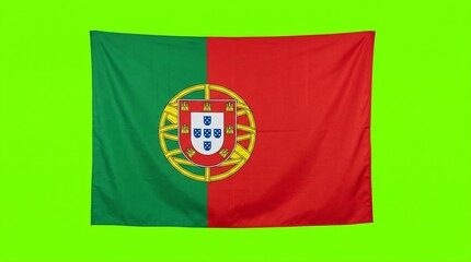 Fototapeta premium Waving Portugal flag isolated on a bright neon green background screen