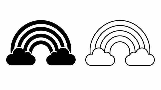 Black and White Rainbow and Cloud Icons Set