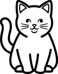 Cute Cartoon Cat Sitting, Simple Line Art, Adorable Pet Illustration © kumara
