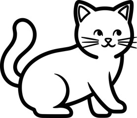 Cute white cat line art illustration, simple cartoon drawing, black outline on white background © kumara