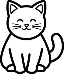 Cute cartoon cat illustration, simple line art, happy expression, white background © kumara