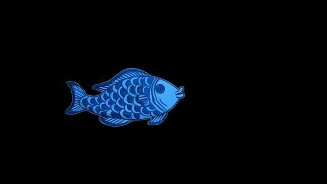 blue 2d fish in movement, swimming under water, alpha fish